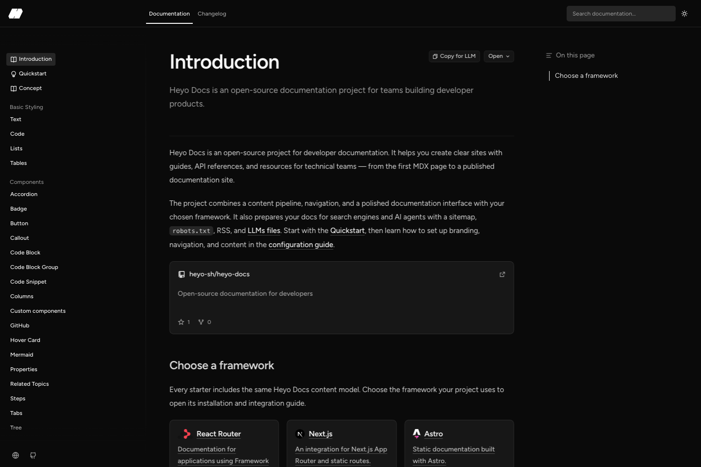 Shade theme rendering of the Introduction page