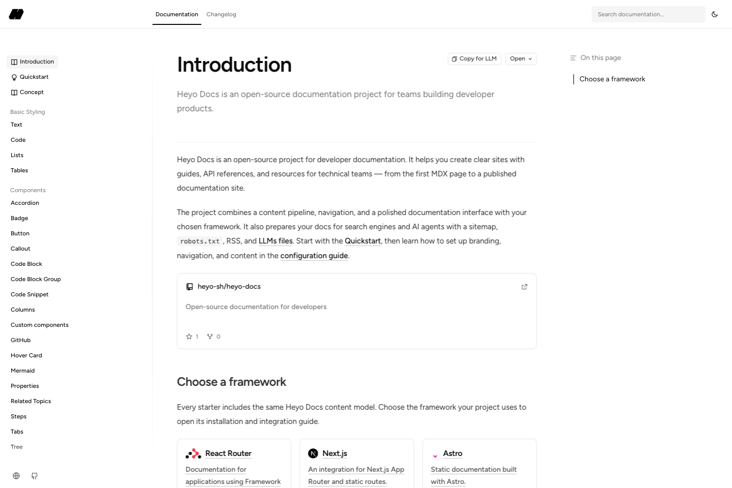 Shade theme rendering of the Introduction page